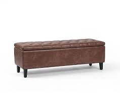 Jay Tufted Leather Storage Bench Pottery Barn