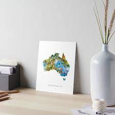 Australia Australia State Map Art Board Print Home Office Desk Decor Gift Ideas Travel Watercolor Colorful Home Office Decor Print Art Boards