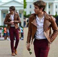 Burgundy Pants And Leather Jacket Burgundy Pants Men Mens Street Style Leather Jacket Men