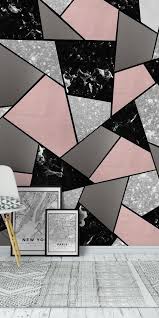 Black And White Accent Wallpaper Black White Blush Geometric 1 Wall Mural From Happywall Blackmarble Wallpapers Interiordecor Gr Bedroom Wall Paint Bedroom Wall Designs Wall Paint Patterns