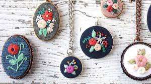 Pdf pattern pink flowers and leaves hand embroidery floral | etsy. Embroidery Necklaces How To Put Embroidery In A Necklace Youtube