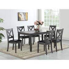 Homcom square pub table counter bar table with faux leather tabletop and adjustable footrest for living room, kitchen. Vienna Contemporary 7 Piece Dining Set Grey Only At Best Buy Best Buy Canada