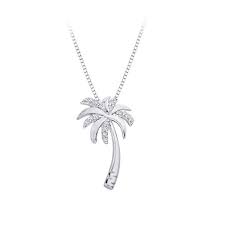 Diamond Accent Palm Tree Pendant In 10k White Gold Zales In 2021 Palm Tree Necklace Palm Tree Pendant White Gold Necklace Diamond