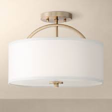 The frame is made from metal and features a fabric drum shade that is capped with a this ceiling light would bring an industrial look to any interior design setup and give your room a wonderful exquisite look. Possini Euro Design Modern Ceiling Light Semi Flush Mount Fixture Warm Brass 15 Wide White Linen Drum For Bedroom Kitchen Hallway Walmart Com Walmart Com