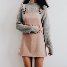 Fall Winter Outfits Pale Pink Overall Dress Minimal Outfit Small Turtleneck Long Sleeve Trendy Spring Outfits Korean Fashion Fashion