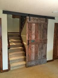 Unless one of the parties is incredibly strong, they will need to find the lever.on the same back wall of the basement as the bookcase, to the left are a stack of boxes. Sliding Barn Door At Bottom Of Interior Stairs Code Violation The Building Code Forum