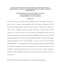 This lets us find the most appropriate writer for any type of assignment. Pdf How Do Strengths And Weaknesses In Corporate Social Performance Across Different Stakeholder Domains Affect Company Performance