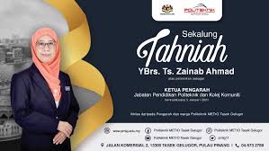 Video korporat jabatan pertanian malaysia. Politeknik Metro Tasek Gelugor On Twitter Sekalung Tahniah Diucapkan Kepada Ybrs Ts Zainab Ahmad Atas Pelantikan Sebagai Ketua Pengarah Jabatan Pendidikan Politeknik Dan Kolej Komuniti Tahniahdaripadapmtg Politeknikmetrotasekgelugor Https T