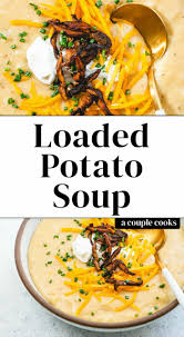Easy Loaded Potato Soup No Blender A Couple Cooks Recipe In 2020 Loaded Potato Soup Loaded Potato Vegetarian Soup