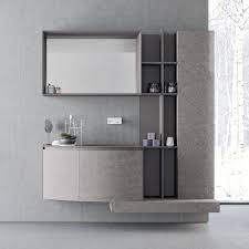 Composizione Bagno Sospesa Dal Design Moderno Novello Calix Set Arredo Bagno Con Frontali Curvi In Hpl Un Arredo Bagno Moderno Arredamento Bagno Bagni Sospesi