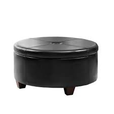 Antique brown leather round button tufted coffee table ottoman not an inch was spared when we tuf. Homepop Winston Large Round Button Top Storage Ottoman K5508 E676 The Home Depot Round Storage Ottoman Storage Ottoman Round Ottoman