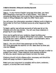 Titanic Writing And Evaluating Arguments Writing Tasks Titanic Writing