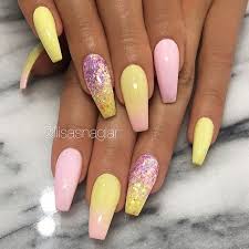 12 dead serious ways to wear coffin nails. Repost Soft Pink Pastel Yellow Ombre And Glitter On Long Coffin Nails Picture And Yellow Nails Design Yellow Nails Coffin Nails Long