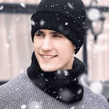 Eli Winter Hat Scarf Gloves Slouchy Beanie Snow Knit Skull Cap Touch Screen  Mittens Circle Scarves for Women&Men (Black)