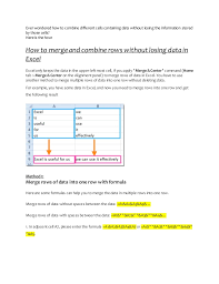 Make sure this is separate from the cells you're merging. How To Merge And Combine Rows Without Losing Data In Excel