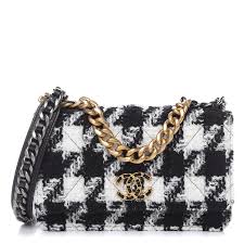 Black And White Chanel Bag Chanel Wool Tweed Lambskin Quilted Chanel 19 Wallet On Chain Woc And Coin Purse Black White In 2020 Stylish Shoulder Bag Lambskin Purses