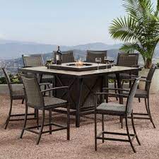Ranging from 4 to 8 seats, square or rectangular, you can mix and match our exclusive stylish dining chairs to your own taste, quality and comfort. Member S Mark Agio Denver 9 Piece Balcony Height Fire Pit Dining Set Sam S Club
