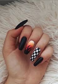Acrylic nail designs for summer. 47 Amazing Black Nail Designs Page 40 Of 47 Lily Fashion Style In 2020 Edgy Nails Fire Nails Checkered Nails
