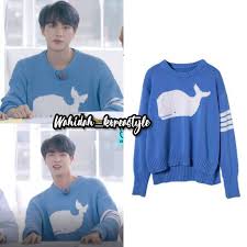 Kim seokjin x dispatch #idol. Bts Seokjin Kim Sweater 4 Bar Whale Icon Intarsia Pullover K Pop Idol Fashion Shirt Shopee Philippines