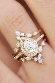 Pear Diamond Halo Unique Engagement Rings Set Handmade By Silly Shiny Diamonds Three Br Wedding Rings Vintage Wedding Rings Unique Diamond Wedding Rings Sets