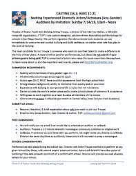 Each interaction takes just a few minutes. Casting Call Seeking Experienced Youth Actors For Theatre Of Peace Act Like You Matter