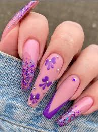 60 Trendy Acrylic Coffin Nails Design To Light Up Your Spring Summer Latest Fashion Trends For Woman Purple Acrylic Nails Simple Acrylic Nails Coffin Nails Designs
