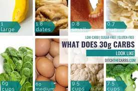 For example, let's say a protein bar has 30 grams of total carbs, but 20 of those carbs are fiber and 5 are sugar alcohols. Portion Control What Does 30g Carbs Look Like Visual Guide