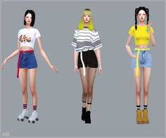 Pattern flare mini skirt_v4_single colors_패턴 플레어 미니 스커트 단색 버전_여자 의상. Sims 4 Cc Finds Korean Clothes