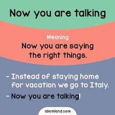 Idiom Of The Day Now You Are Talking Meaning Now You Are Saying The Right Things Example Instea English Idioms Learn English English Vocabulary Words