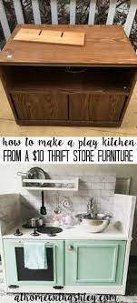 How To Make A Play Kitchen From A 10 Piece Of Furniture Diy Kitchen Kids Play Kitchen Play Kitchen