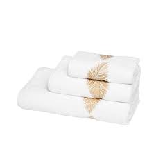 Golden Deco Guest Towel Our Classic Plush Unito Guest Towel With A Meticulously Embroidered Gold Leaf Design Composition 100 Cotton Made In Italy Oya