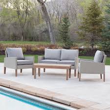 Outdoor Walker Edison Eucalyptus And Rattan 4 Piece Deep Seating Patio Chat Set Deep Seating Saracina Home Buy Outdoor Furniture