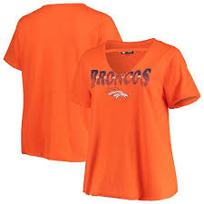 Women S New Era Orange Denver Broncos Plus Size Baby Jersey V Neck Choker T Shirt