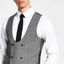 Formal styling for charcoal grey suit. Dark Grey Suit Waistcoat River Island