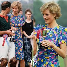 Prince Charles and Princess Diana attended the Hola Cup polo match at the  Guards Polo Club in Windsor on June 29th, 1988. Diana wore a Bellville  Sassoon silk crepe de chine floral "