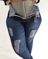 Calca Jeans Cintura Alta Skinny Com Cinta Chapa Barriga Plus