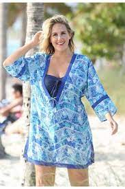 This Lightweight Women S Plus Size Cover Up Features A V Neck Cinching Detail Under The Bust For A Babydoll Effect If D Plus Size Swimsuits Plus Size Cover Up