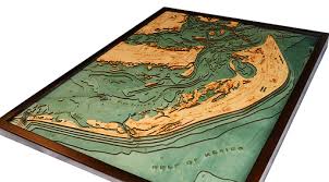 Sanibel Island Bathymetric 3 D Wood Carved Nautical Chart