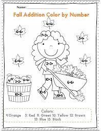 Addition color by number easy. Fall Coloring Pages For 1 Grade