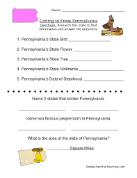 Pennsylvania Worksheet Social Studies Worksheets Have Fun Teaching Teaching