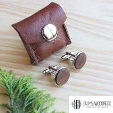 Wooden Cufflinks Walnut Plain Bestow Gifting