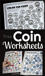 free printable color the coin money worksheets