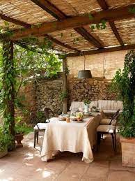 Pergola Patio The Roof With Sticks To Protect From Rain Rustic Patio Rustic Patio Furniture Pergola Patio