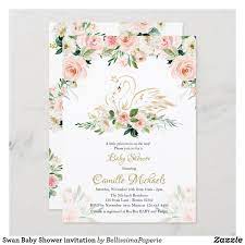 Swan Baby Shower Invitation Zazzle Com In 2021 Baby Shower Invitations Swan Baby Shower Floral Baby Shower Invitations
