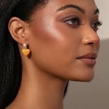 Pearl and Orange Candy Heart Gold Statement Earrings