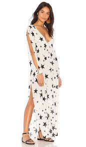 Starry Maxi Cover Up In White Long Cocktail Dress Chiffon Long Sleeve Bikini Cover Up