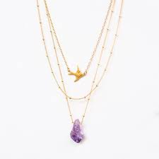 Download Layered Necklace Set Set Of 3 Necklaces Raw Gemstone Necklace Satellite Chains Sparrow Bird Necklace Layering Statement Jewelry Boho
