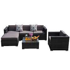 Outsunny rattan garden wicker furniture cushion cover replacement. Patiorama Outdoor Furniture 6 Piece Patio Sectional Sofa Set With Dark Grey Pe Wicker Grey Rattan Garden Furniture Wicker Furniture Outdoor Sectional Furniture