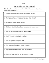 In this grades one through six unit, accentuate the importance of knowing the four types of sentences and the appropriate finishing punctuation to achieve effective communication with no misunderstandings. What Kind Of Sentence Worksheet Have Fun Teaching