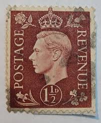 Postage Revenue ~ King George VI ~ Brown 1½D Stamp ~ Posted/Used ~ c.1940's  ~Z11